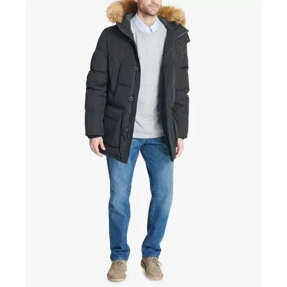 Men's Black Claiborne Long Hooded Water Resistant Snorkel Coat - M